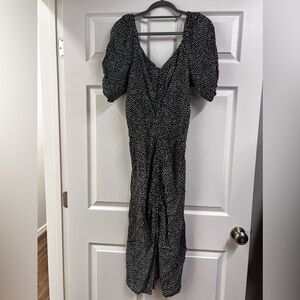 Open Edit black and White Midi Ruched dress with front middle slit